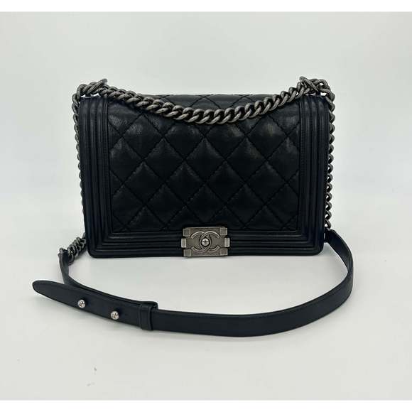 CHANEL Black Lambskin Quilted Medium Boy Bag - Picture 2 of 9